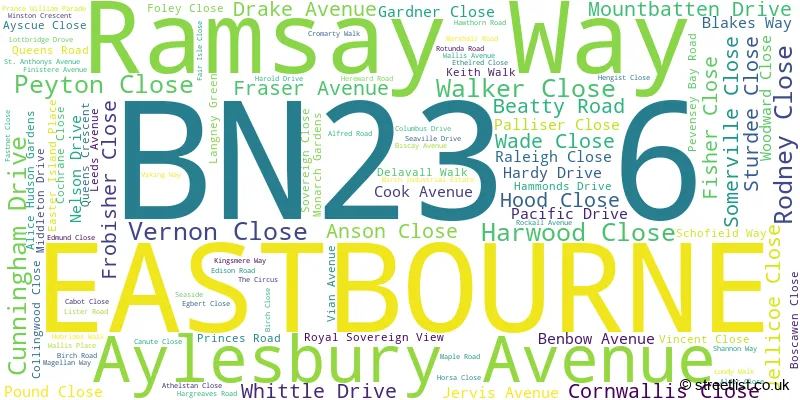 A word cloud for the BN23 6 postcode